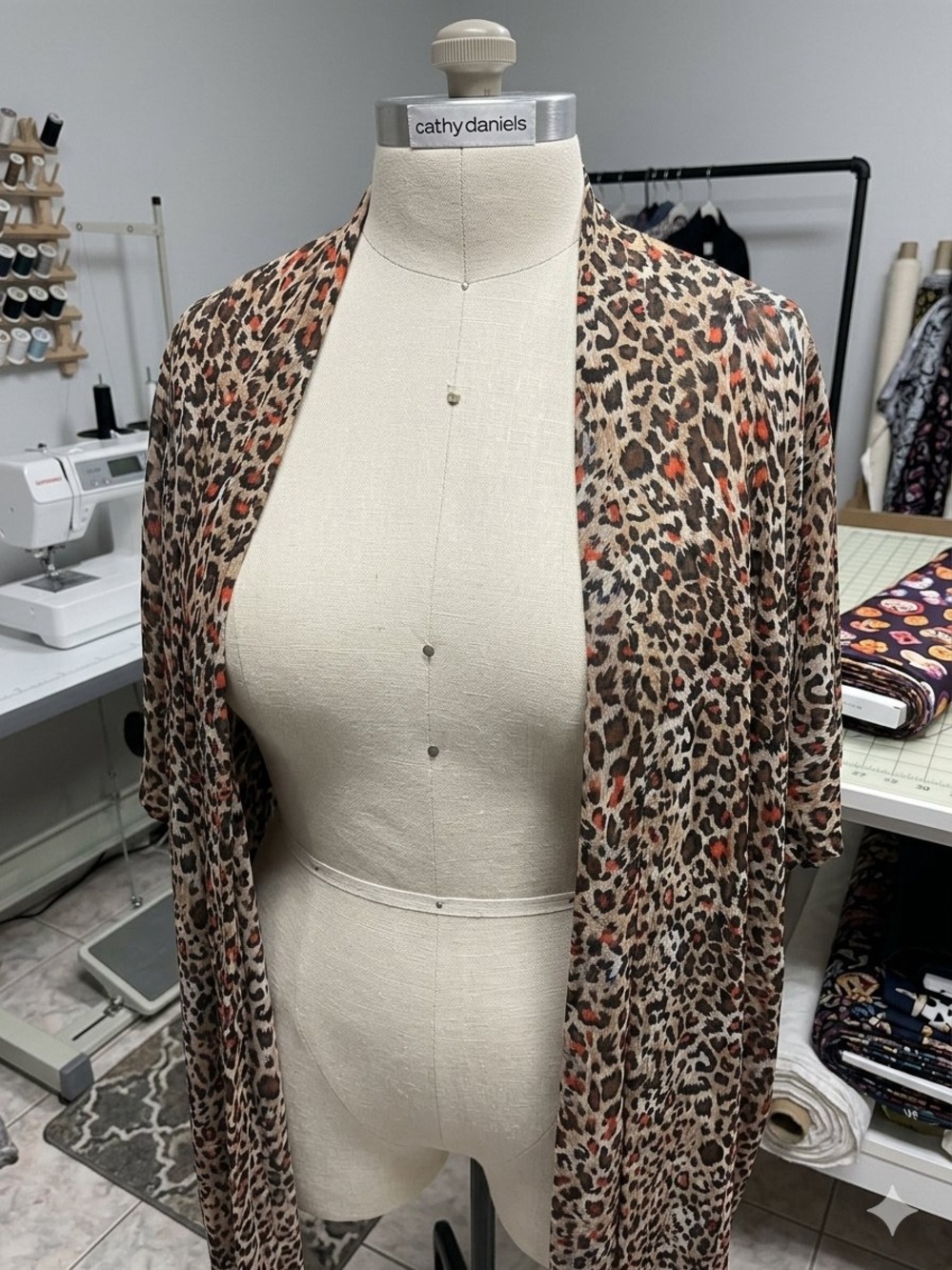 Cathy Daniels Leopard Print Sheer Drape Cover Up in Brown, Tan & Orange